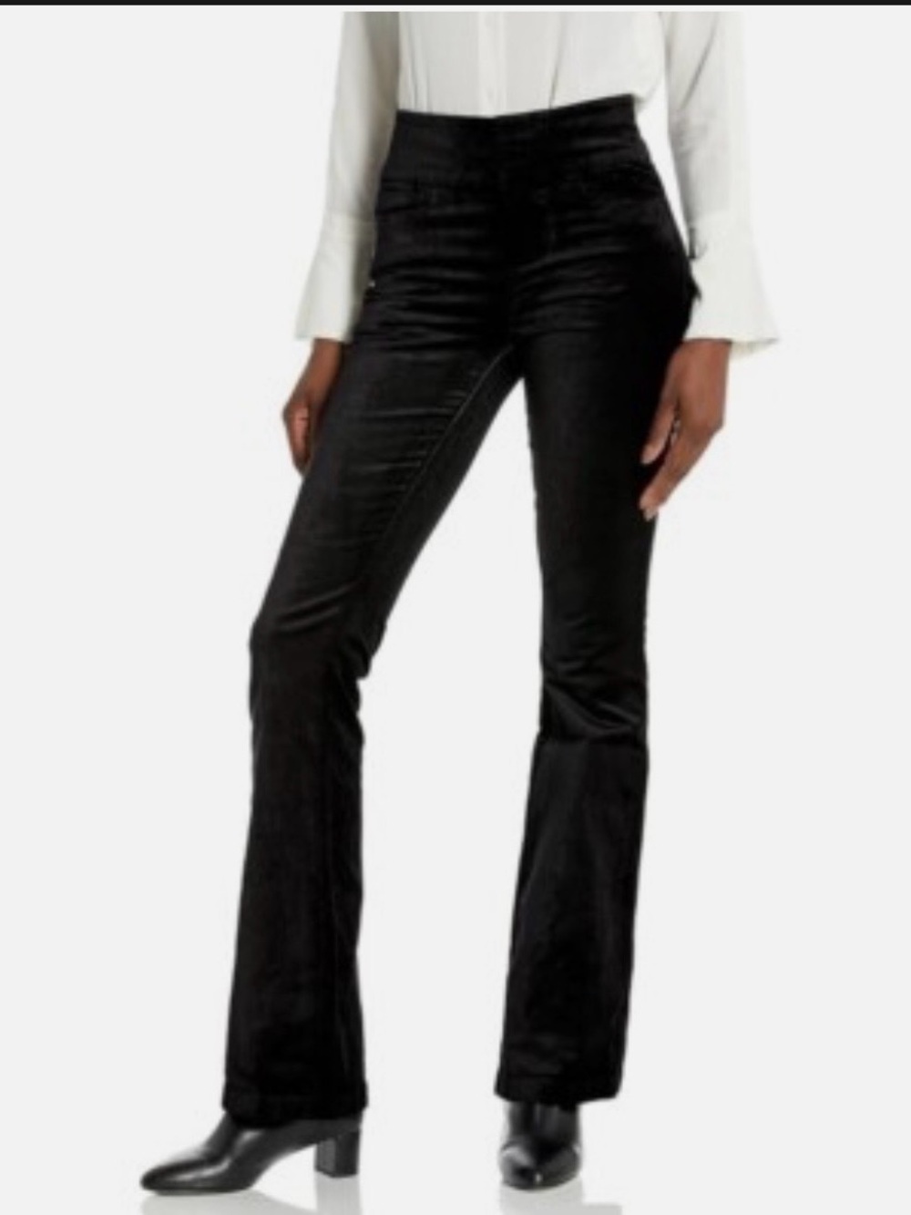 PAIGE Black High-Rise Flare Velvet Pants
